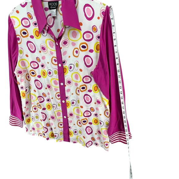 Koos Of Course Vintage Blouse Womens L Pink White Silk Abstract 90s Retro Top - Picture 9 of 14
